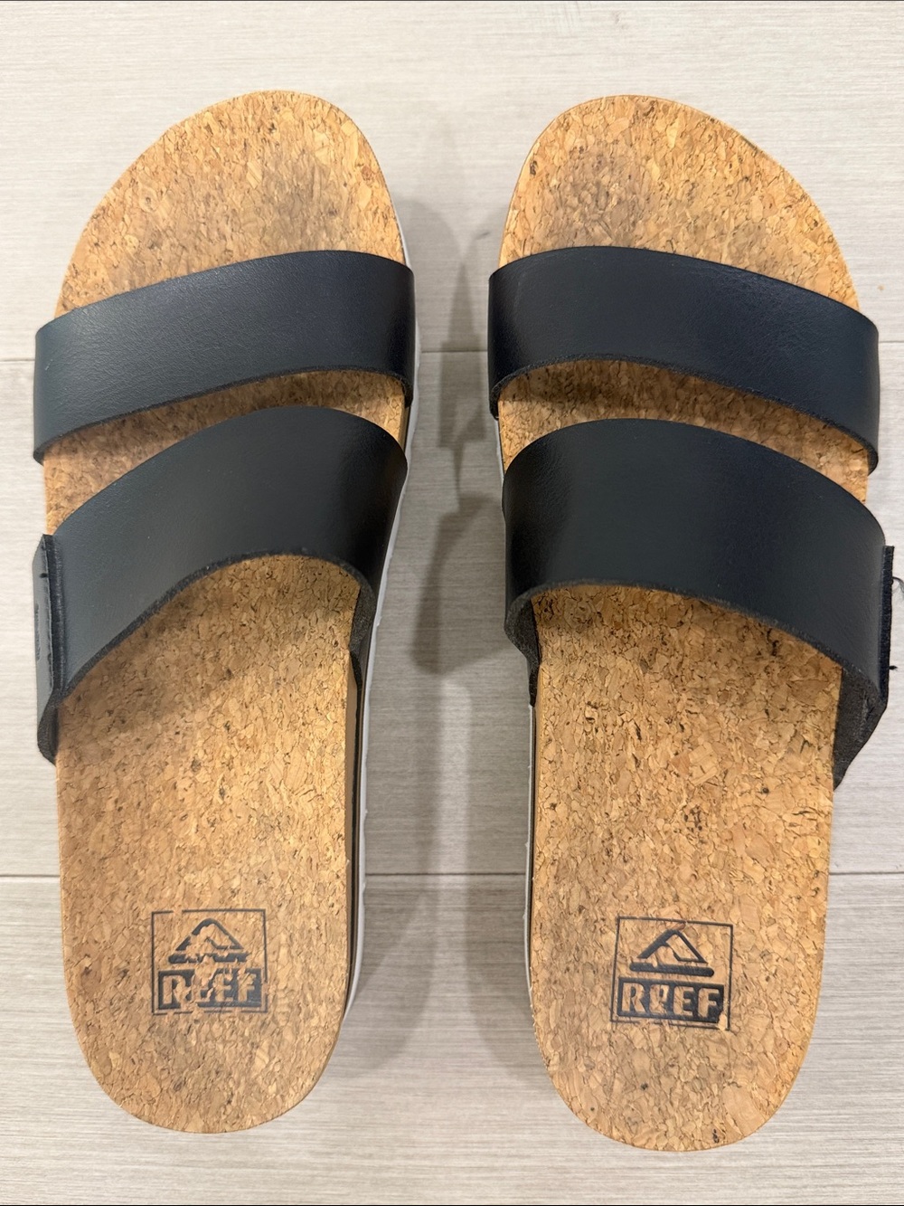 Reef Cushion Vista Hi - Black Double-Strap Cork Footbed Sandals - Women's Size 8 - Picture 4 of 5